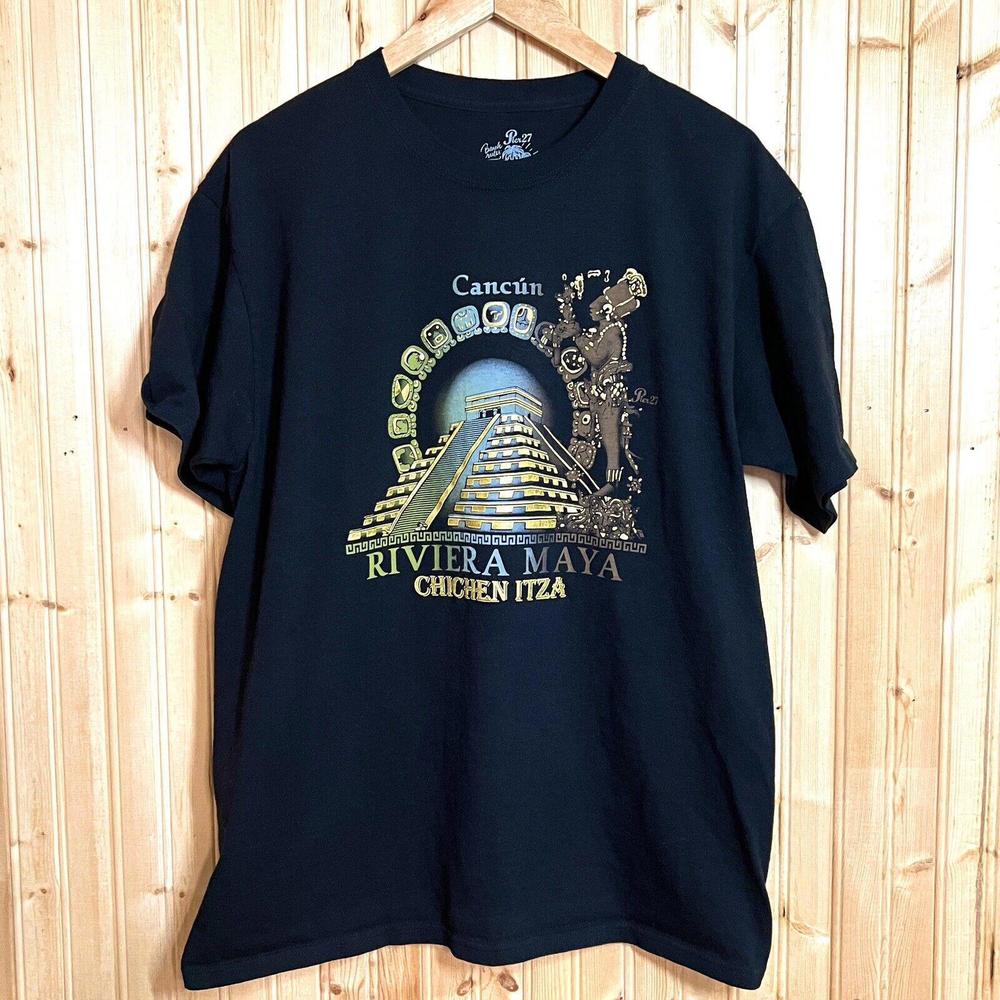 Pier 27 Cancun Riviera Maya Chicken Itza T Shirt Black Destination Tee Sz L